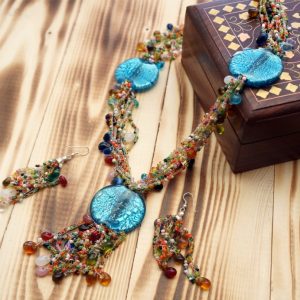 Комплект намисто + сережки ACCESSORY Синє скло
