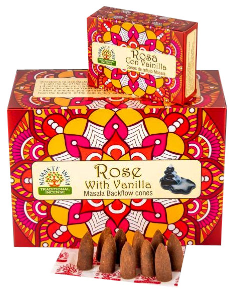 Ароматичні конуси Троянда з ваніллю Namaste India Back Flow cones Rose Vanilla — изображение 2